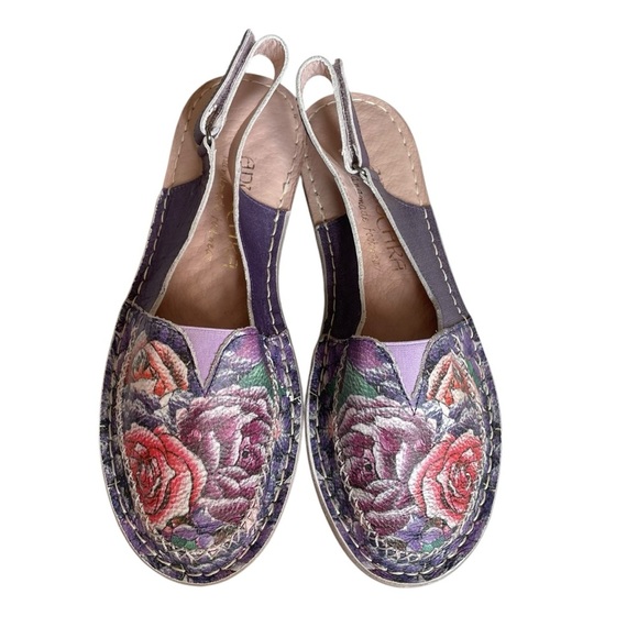 Anuschka Hand Painted Floral Leather Slingback Flats Shoes Size 37/6.5 38/7.5 - Picture 8 of 10